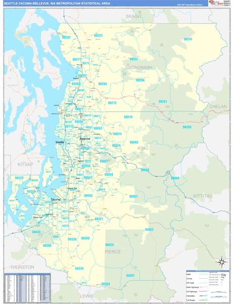 Seattle-Tacoma-Bellevue Metro Area Wall Map